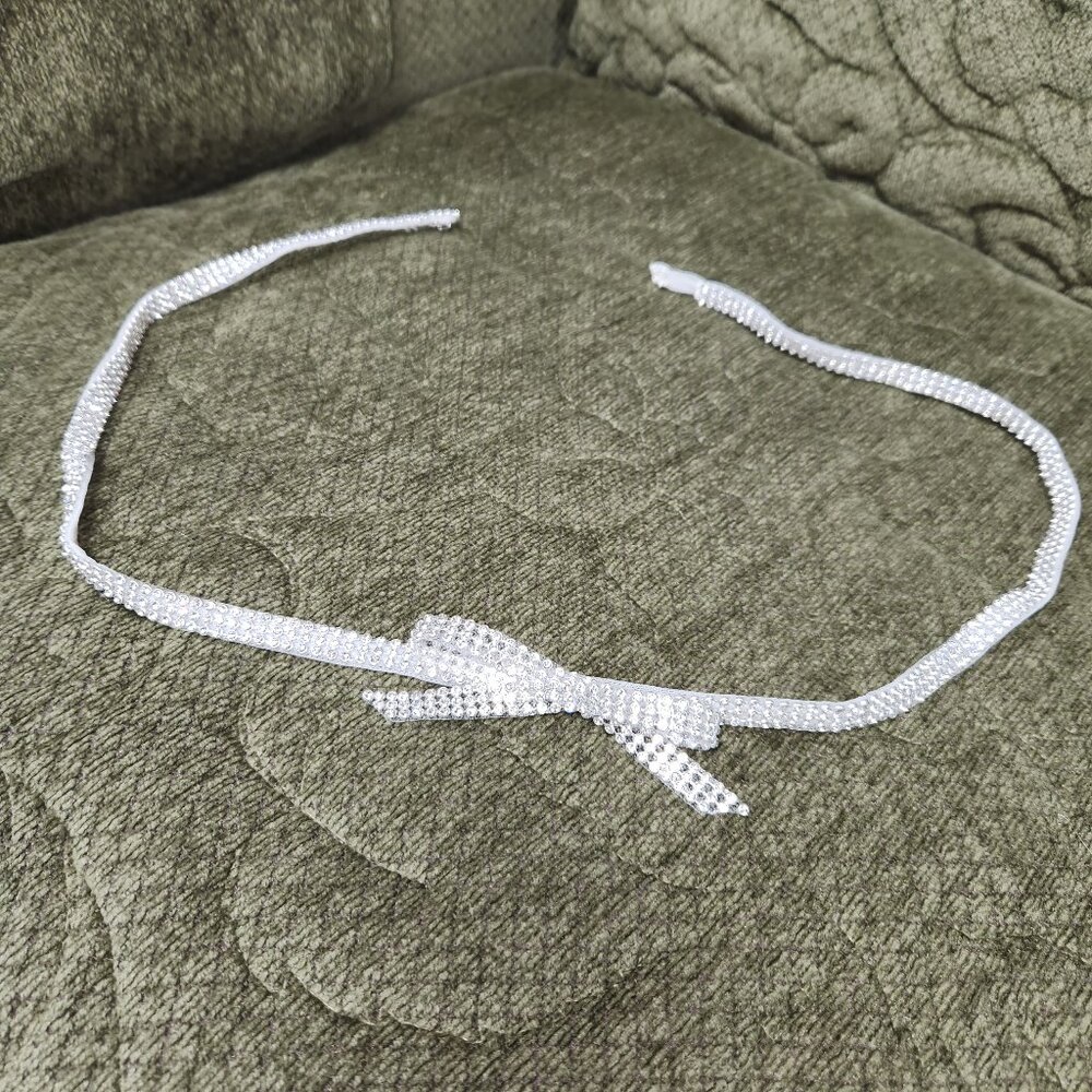Bridal Dress Belt White/Silver Rhinestone/Bow